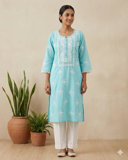 Pakka Tanka & Mirror Work Ice Blue Kurta