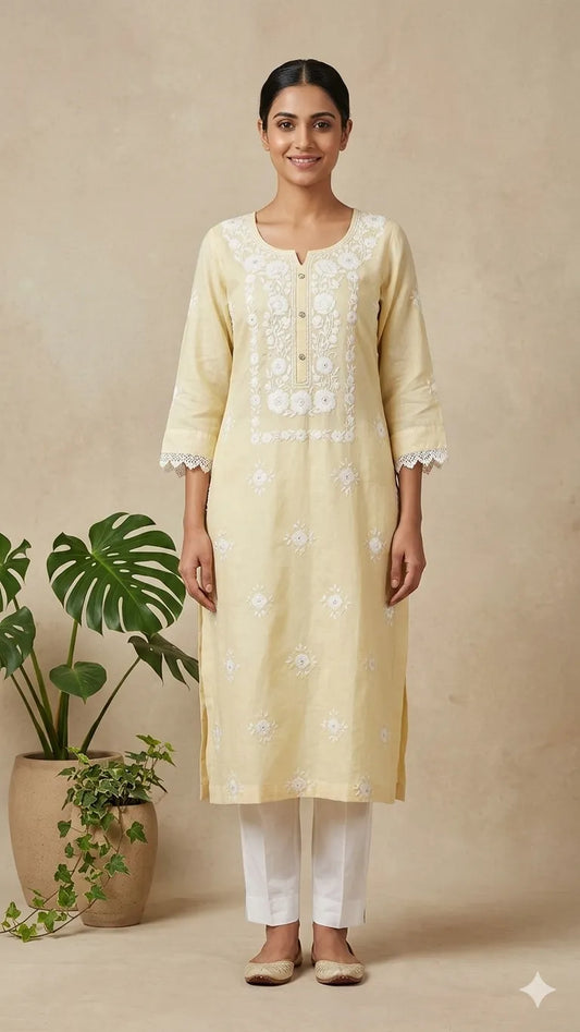 Pakka Tanka & Mirror Work Butter Yellow Kurta