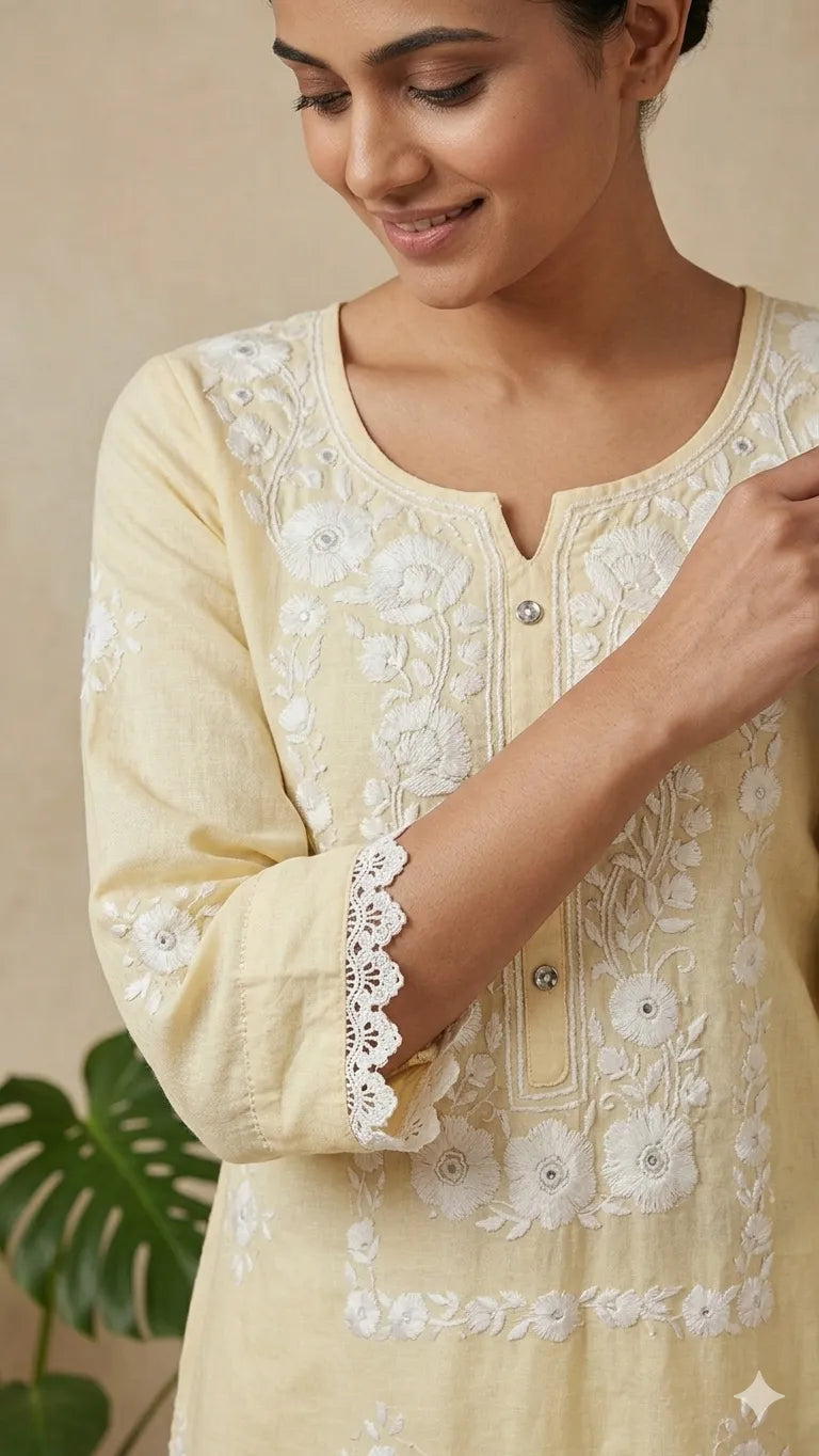 Pakka Tanka & Mirror Work Butter Yellow Kurta