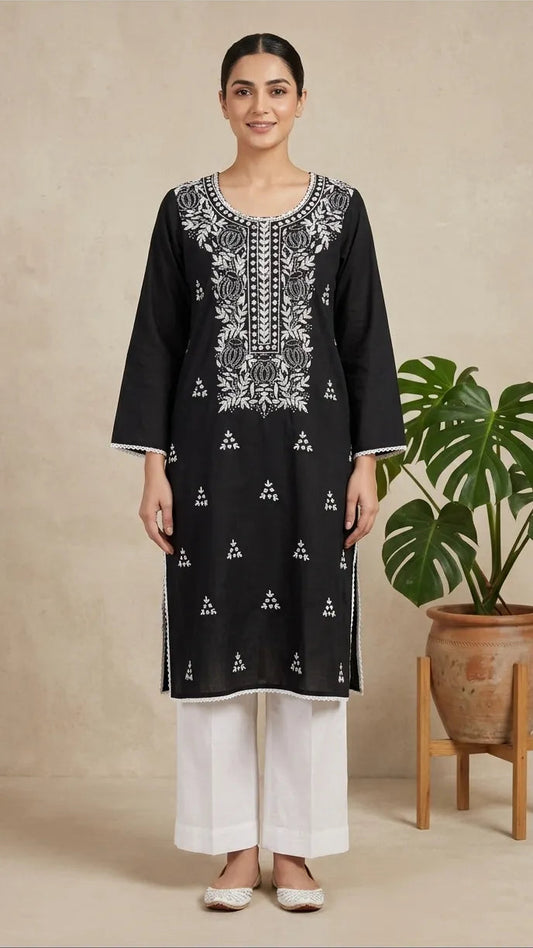 Black & White Chickenkaari Kurta