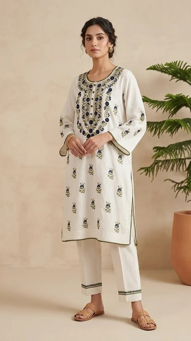 Blend 0f Pakka Tanka & Mirror Work Hand Embroidered Kurta