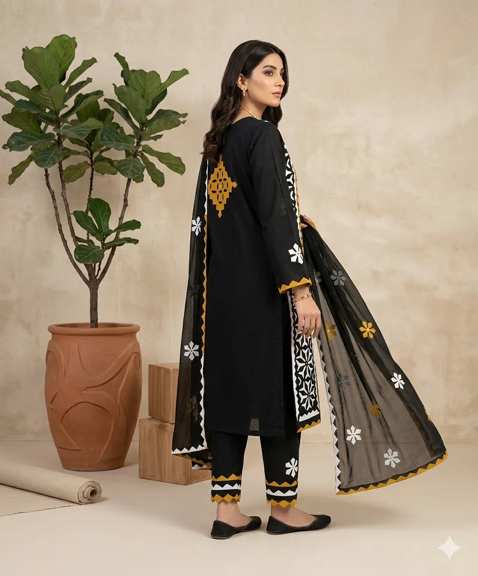 Unstitched Ralli Work Hand Applique 3Pc Suite