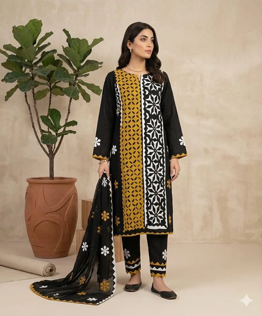 Unstitched Ralli Work Hand Applique 3Pc Suite