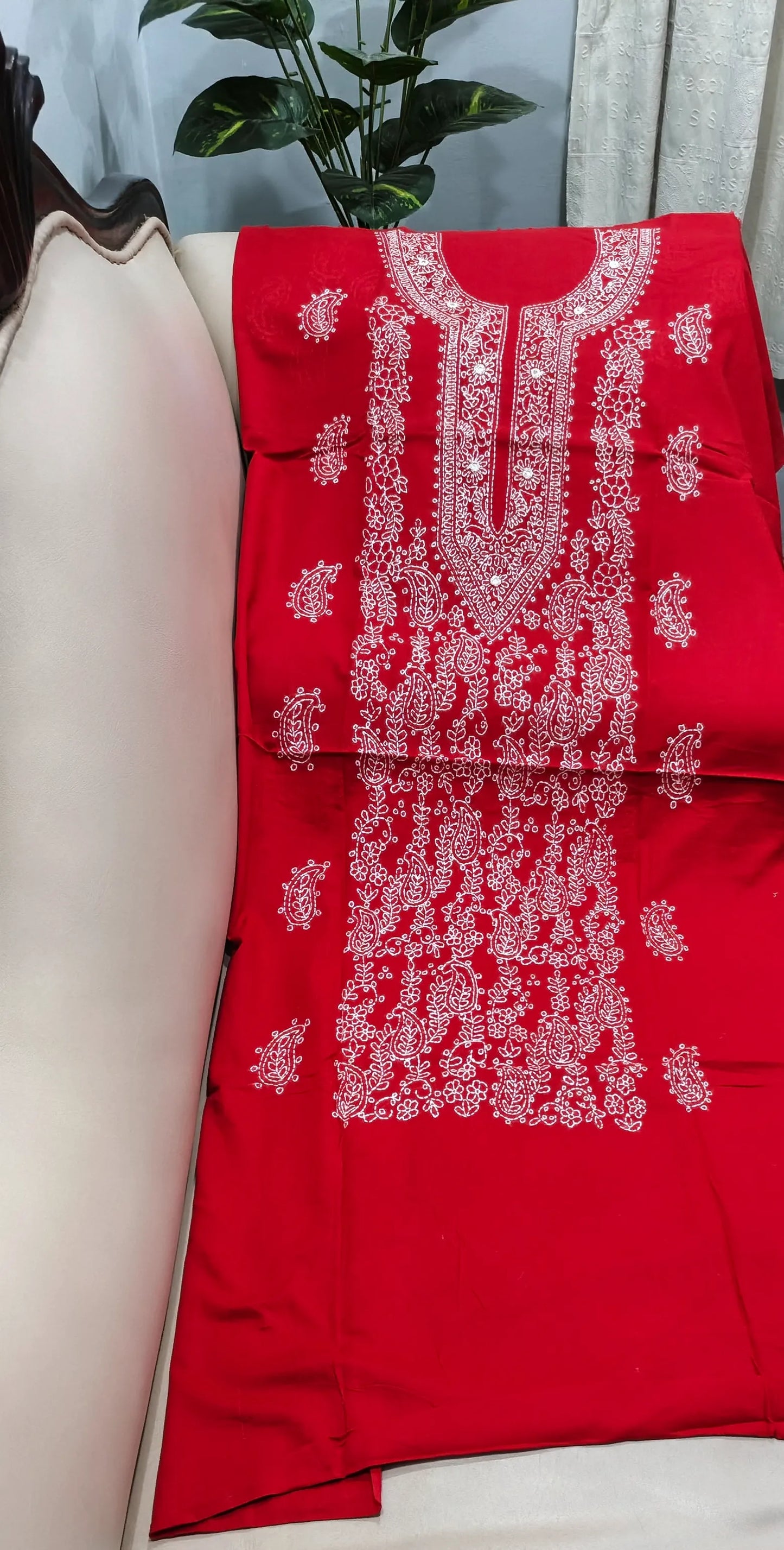 Shadow Work Red Hand Embroidered Kurta