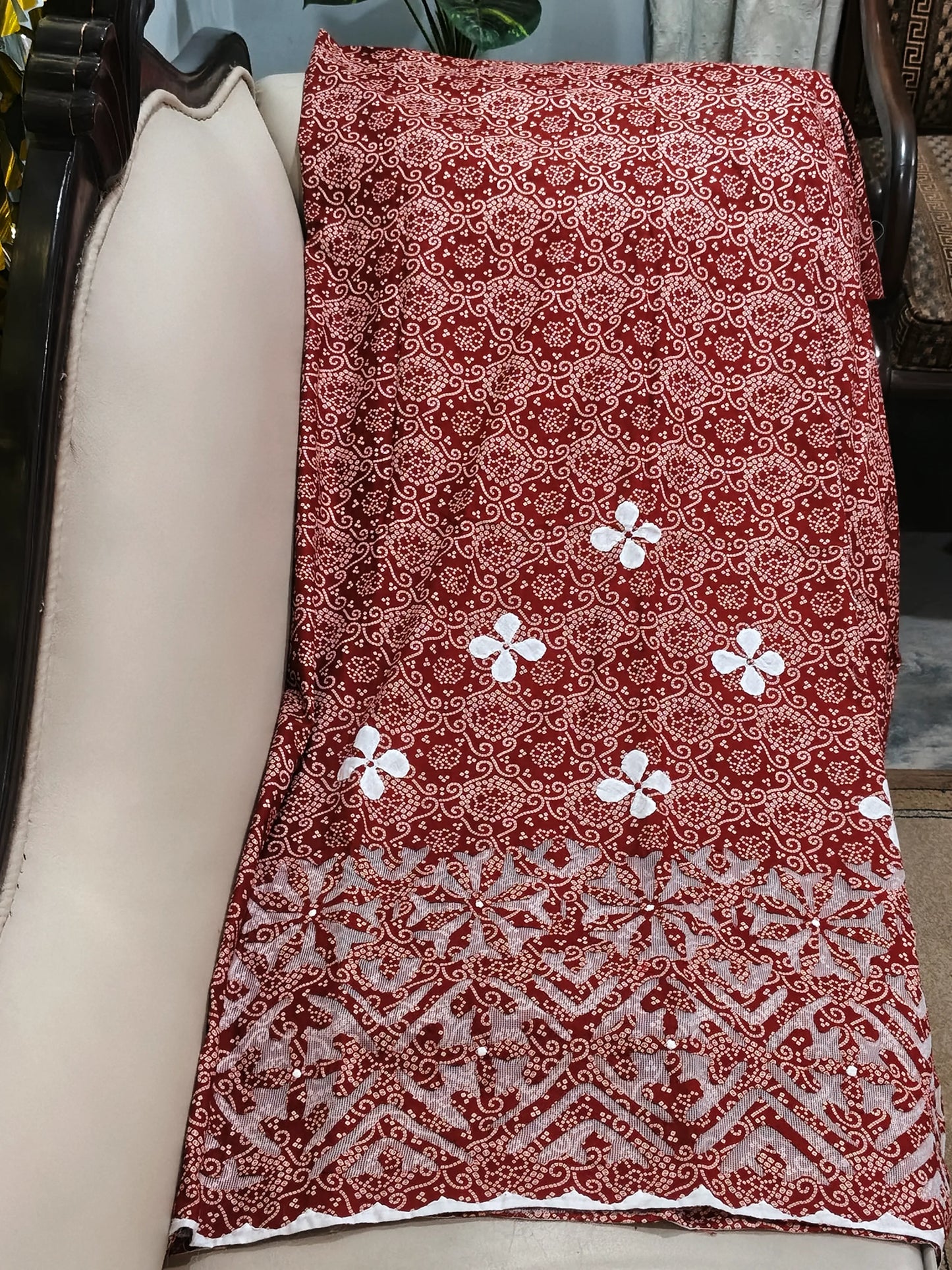 Unstitched Ralli Work Hand Applique Maroon 3Pc Suite
