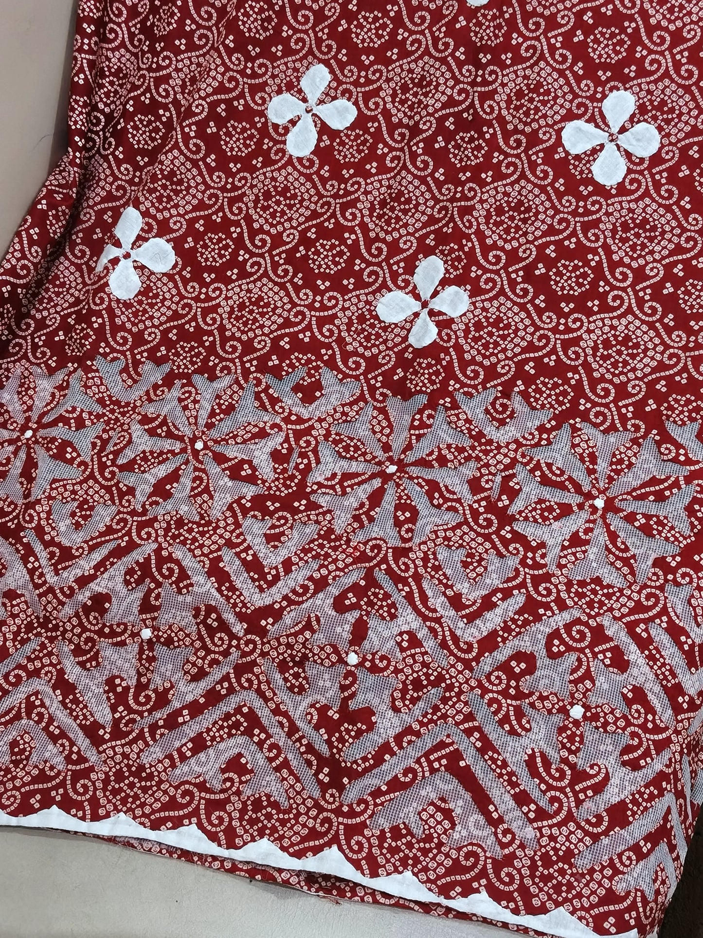 Unstitched Ralli Work Hand Applique Maroon 3Pc Suite