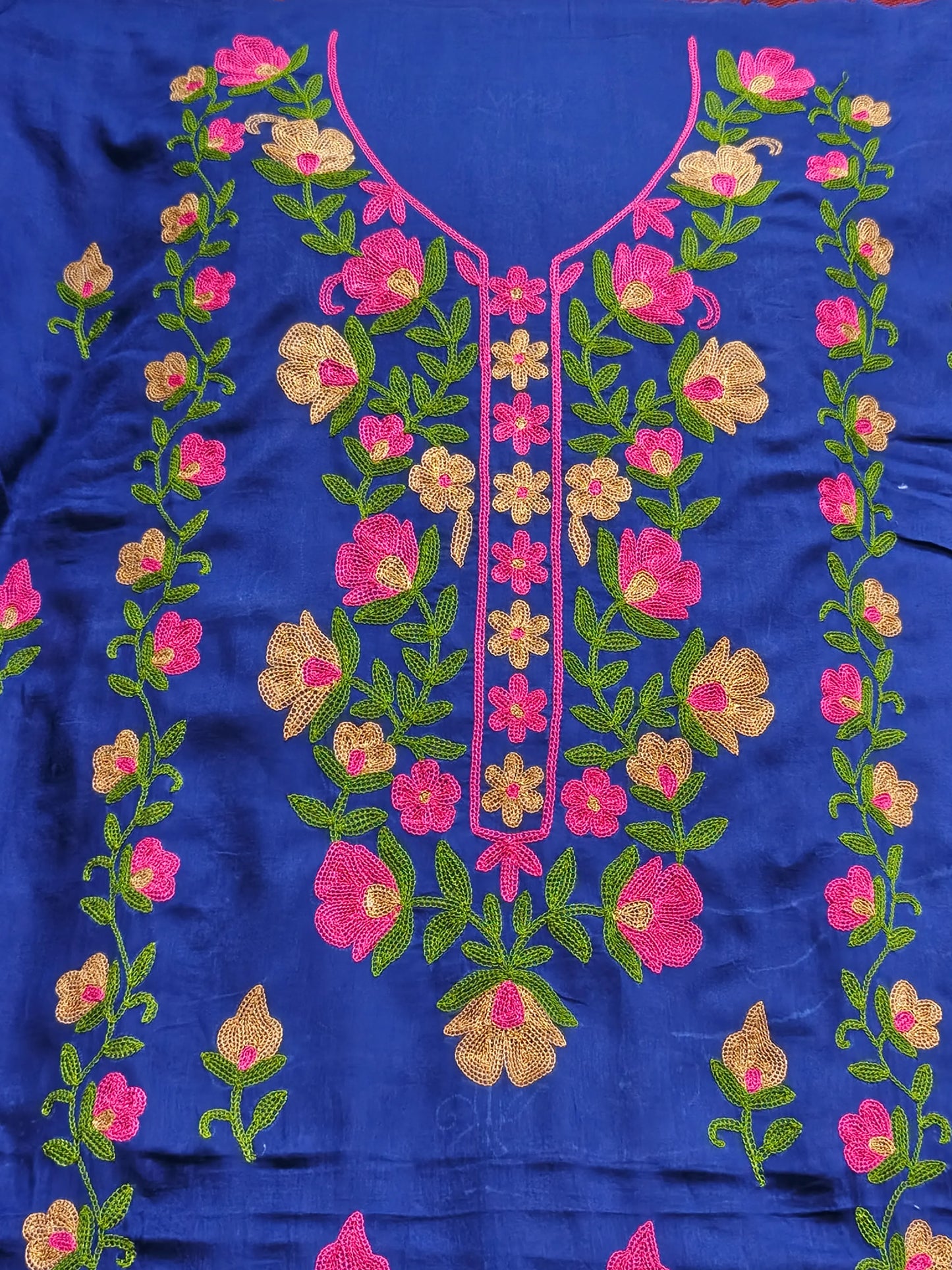 Unstitched Aari Work Hand Embroidered Navy Blue 3PC Suite