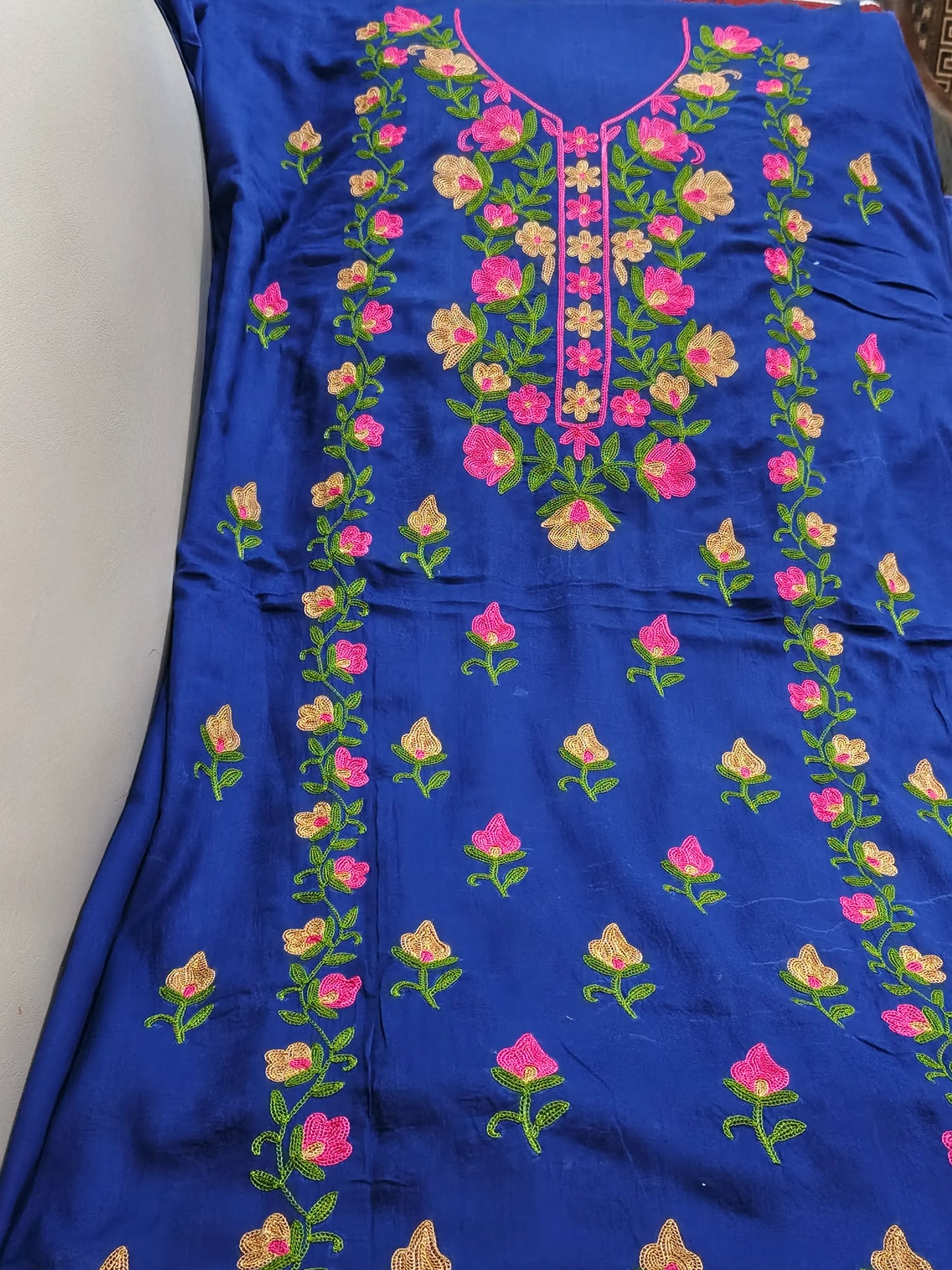Unstitched Aari Work Hand Embroidered Navy Blue 3PC Suite