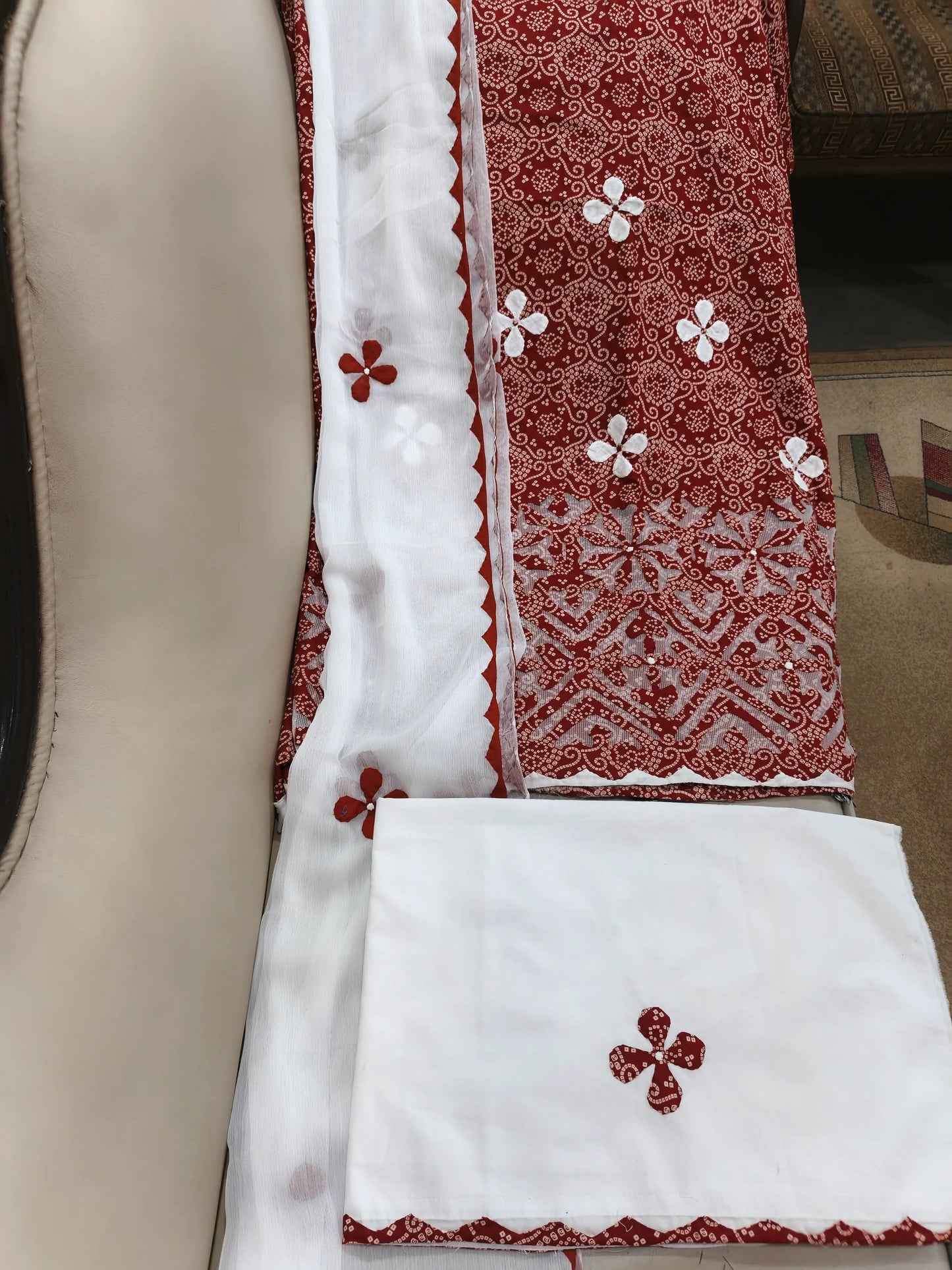 Unstitched Ralli Work Hand Applique Maroon 3Pc Suite