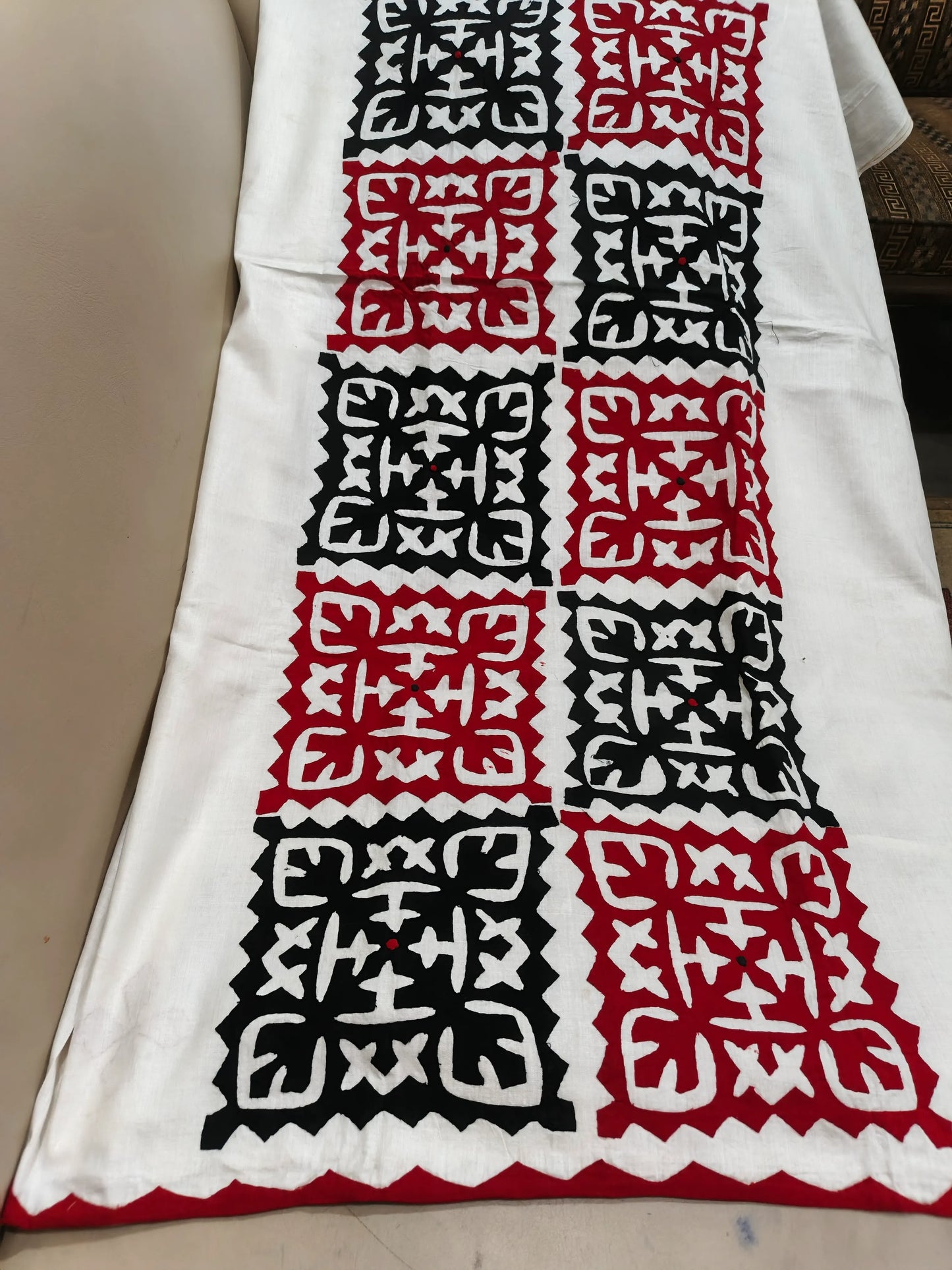 Unstitched Ralli Work Hand Applique Red & Black 3Pc Suite