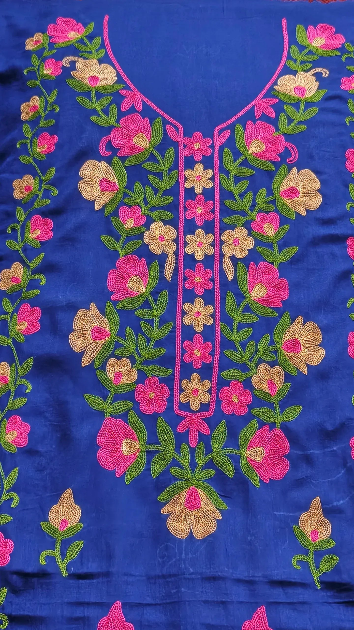 Unstitched Aari Work Hand Embroidered Navy Blue 3PC Suite