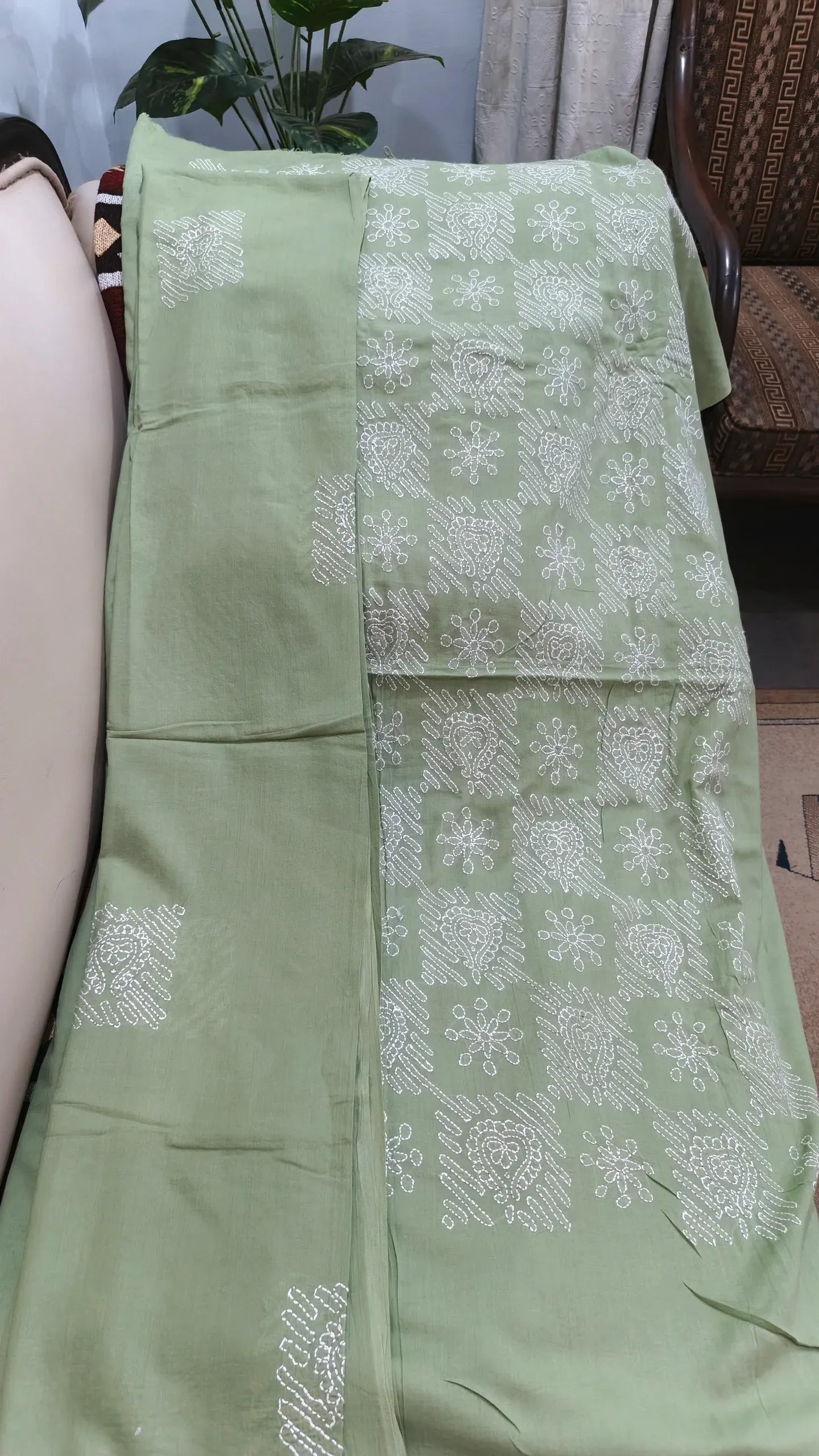 Unstitched Shadow Work Jaal Siege Green 3 Pc Suite