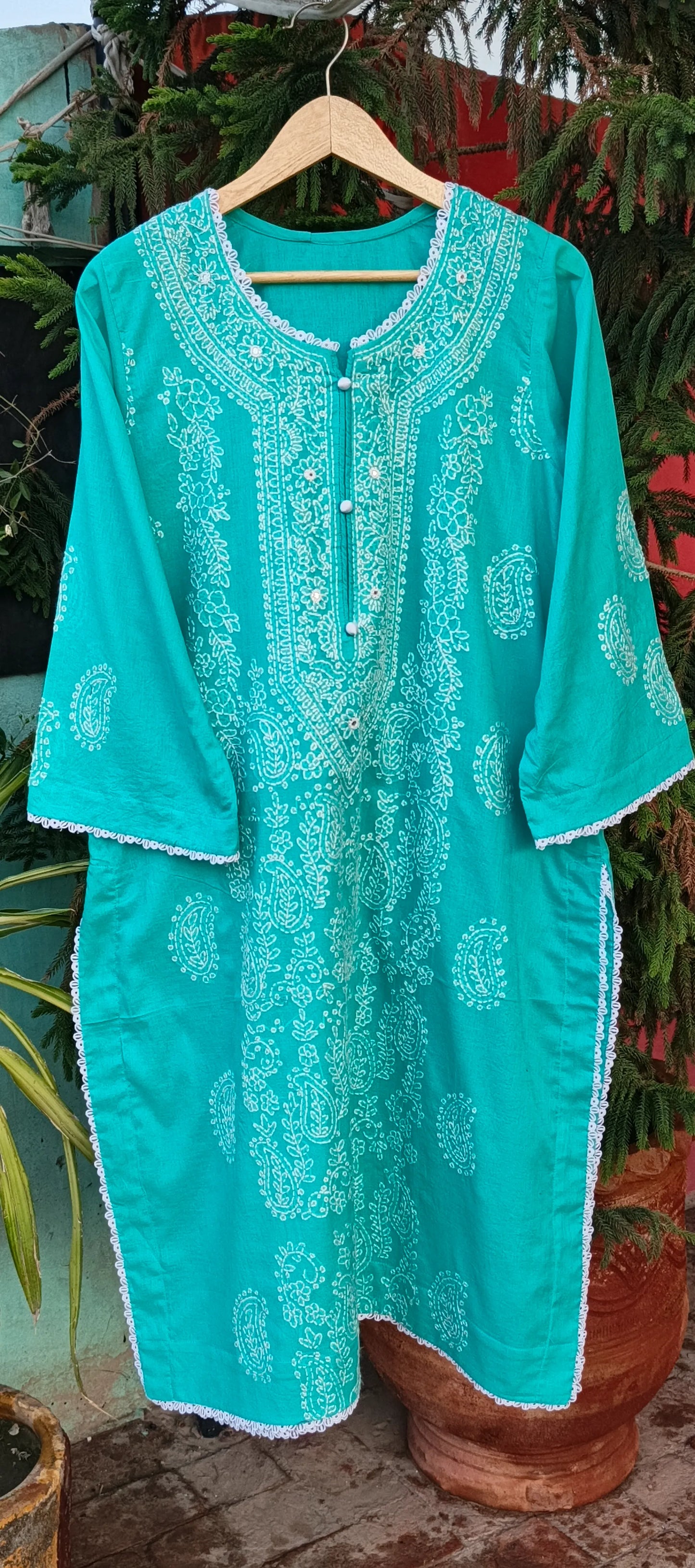 Shadow Work Turquoise Hand Embroidered Kurta