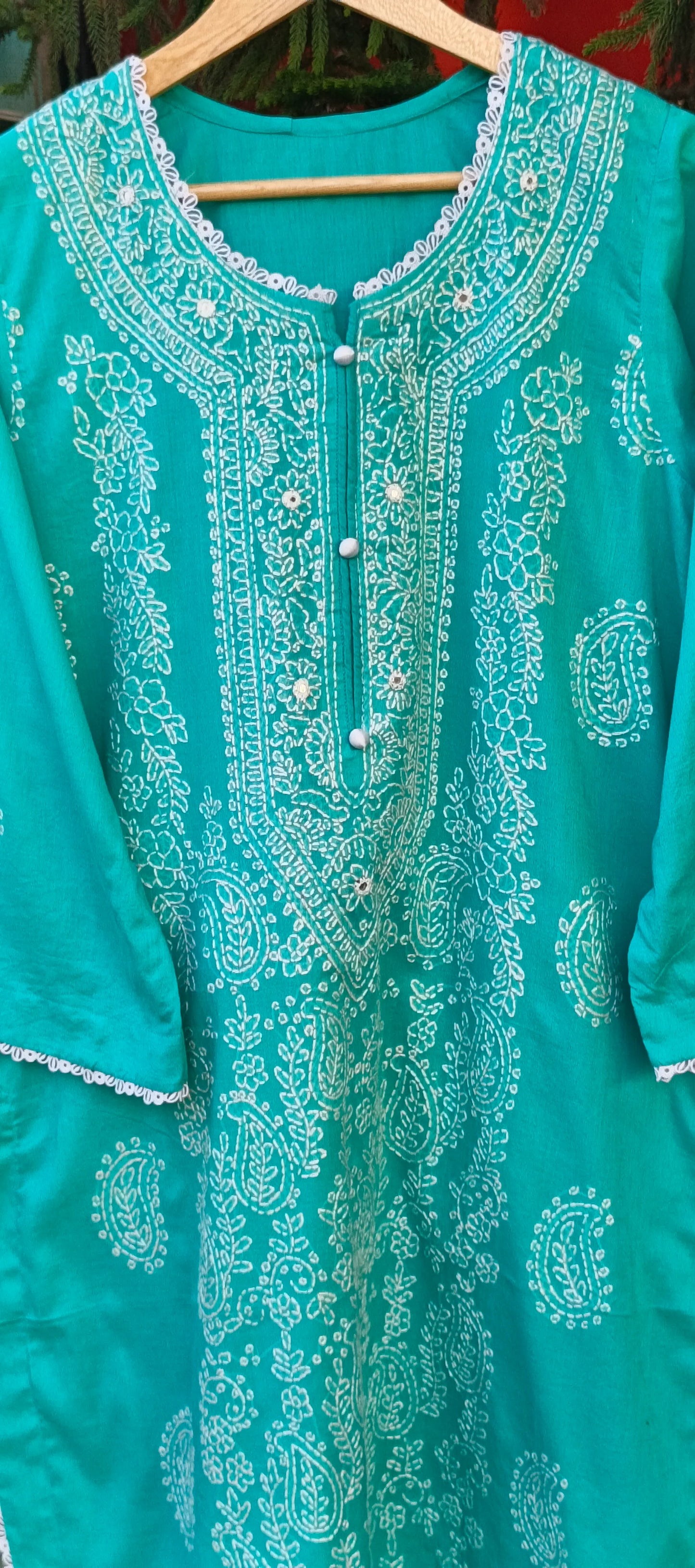 Shadow Work Turquoise Hand Embroidered Kurta
