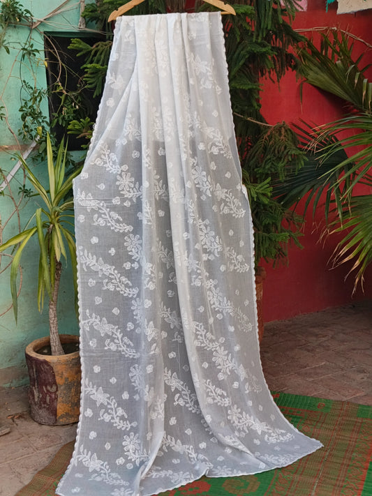 White ChickenKaari Lawn Dupatta