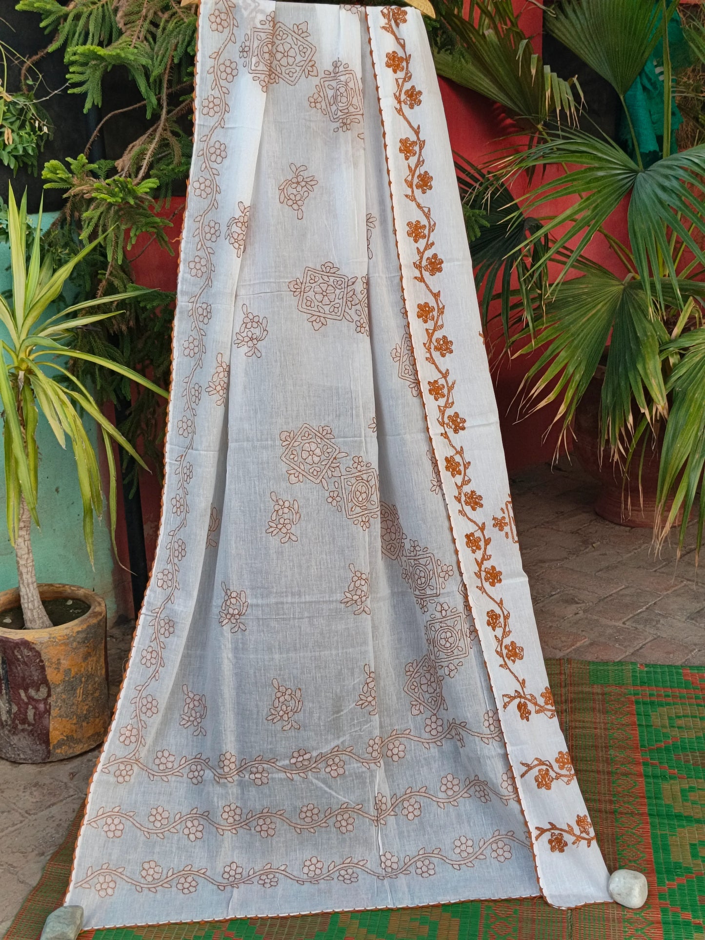 White & Brown ChickenKaari Lawn Dupatta