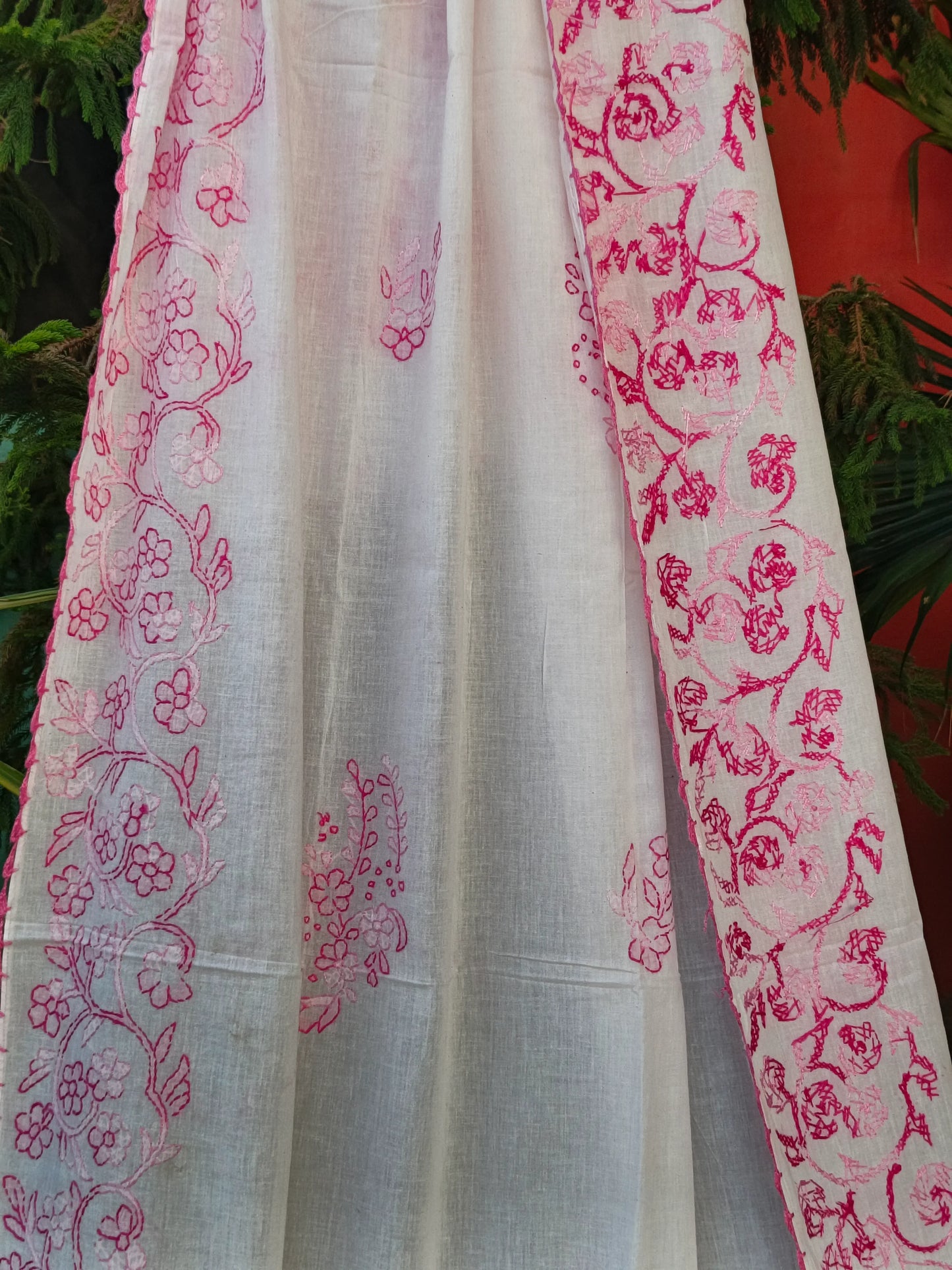 White & Pink ChickenKaari Lawn Dupatta