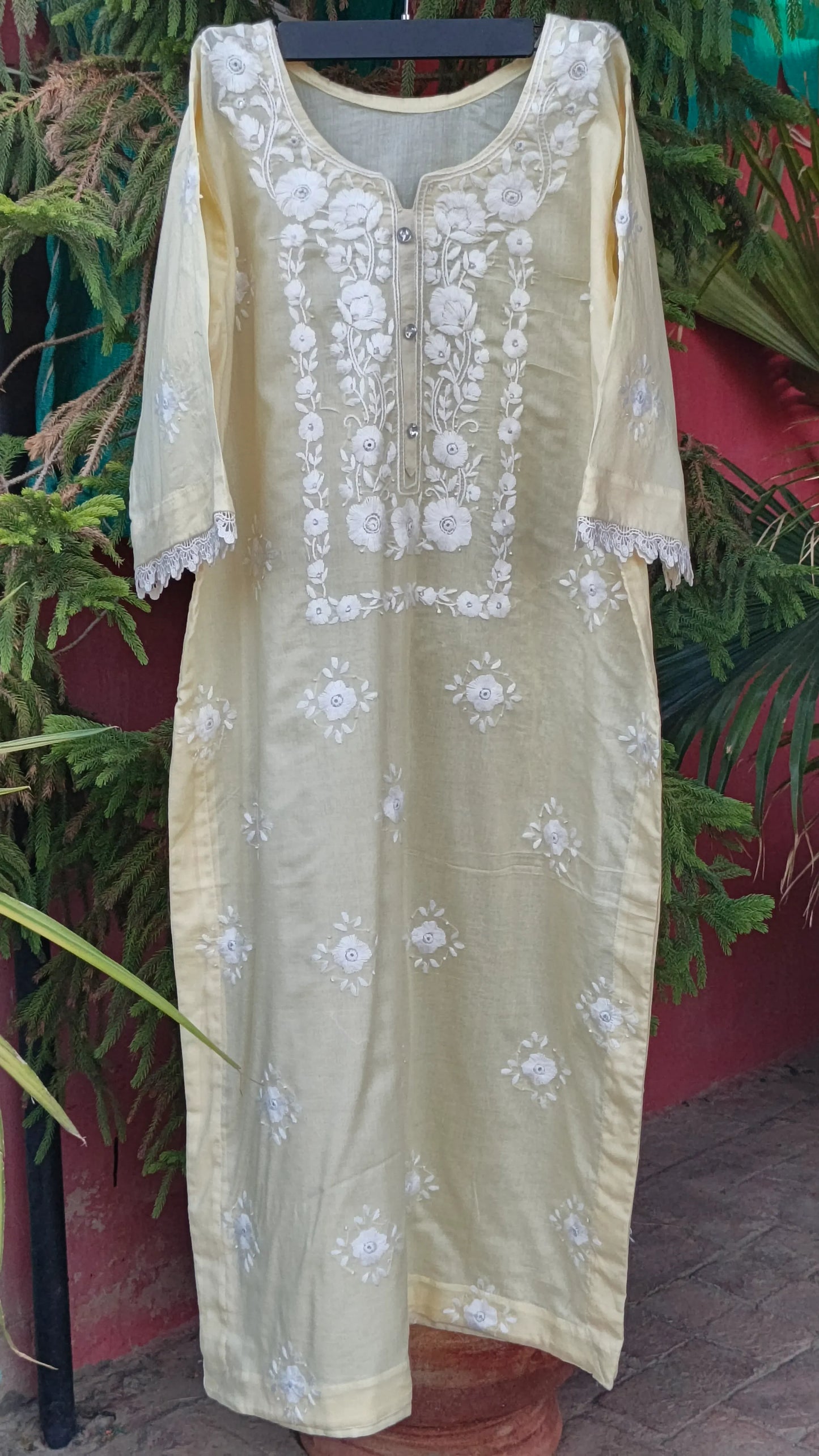 Pakka Tanka & Mirror Work Butter Yellow Kurta