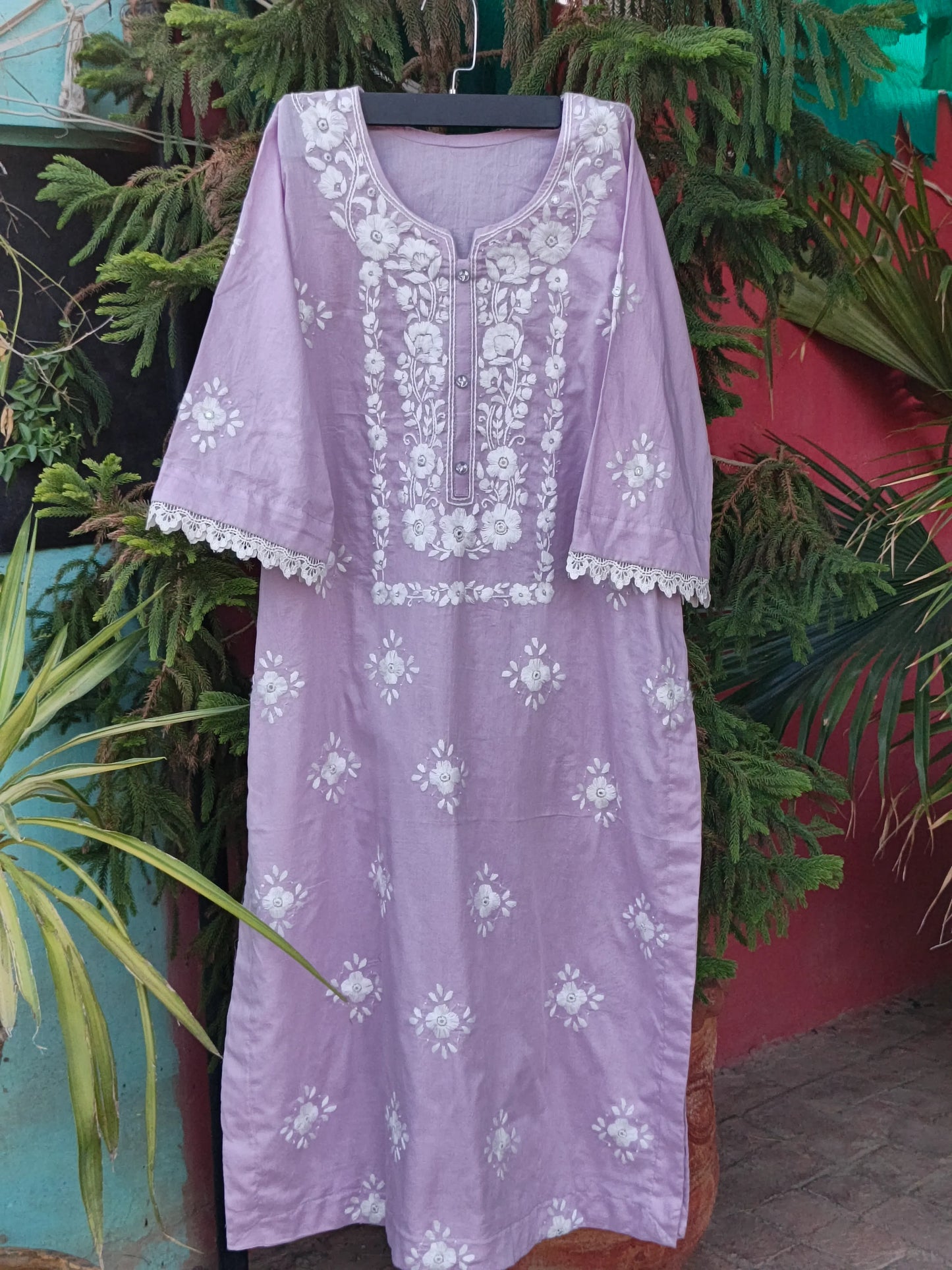 Pakka Tanka &Mirror Work Hand Embroidered Lavender Kurta
