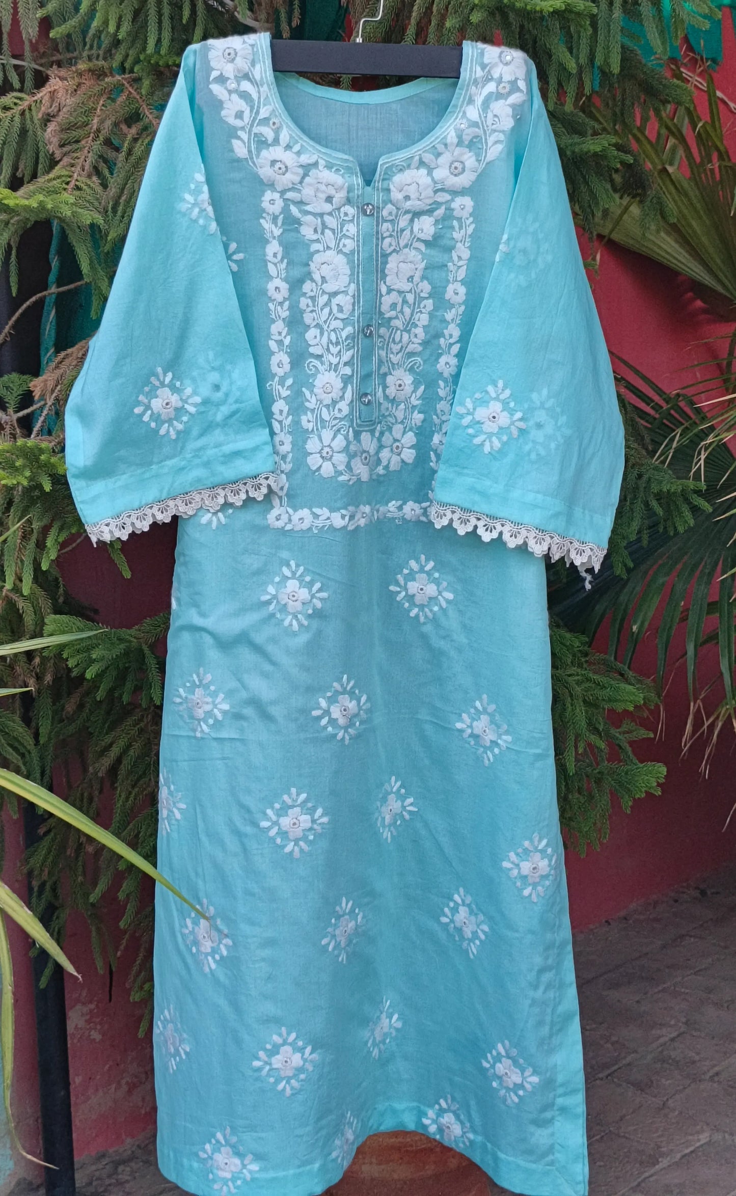 Pakka Tanka & Mirror Work Ice Blue Kurta