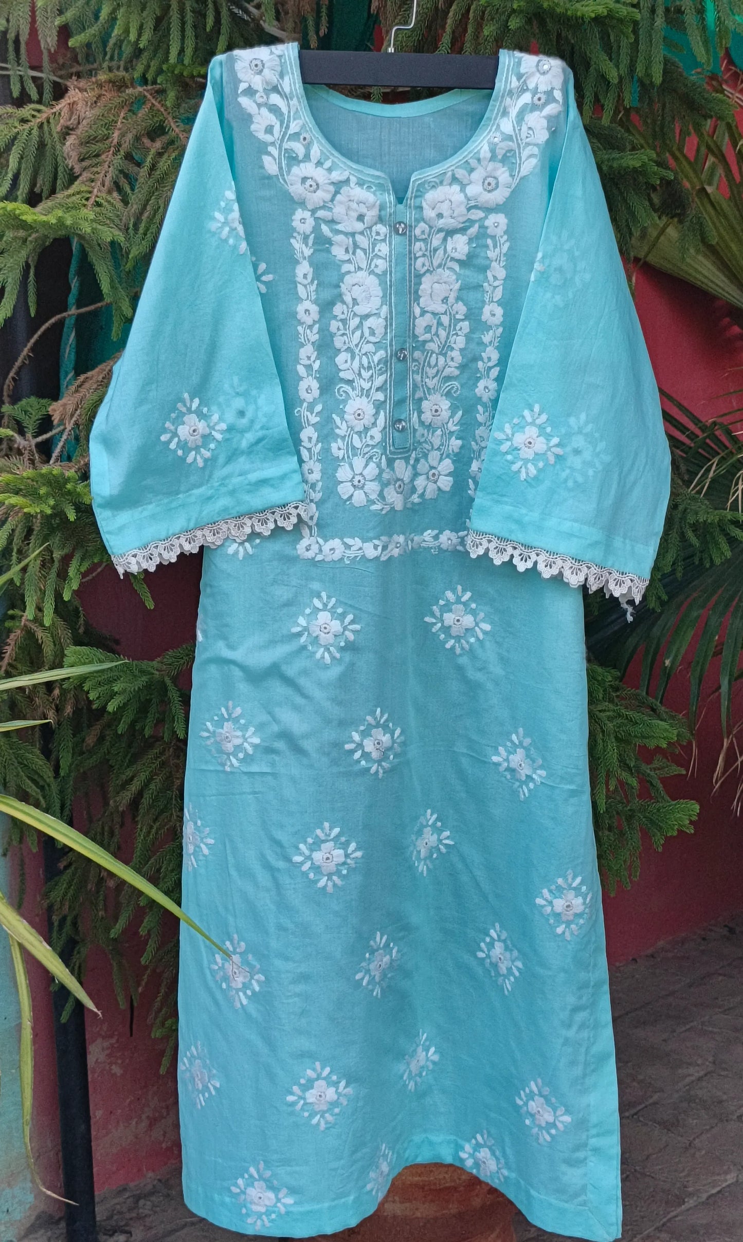 Pakka Tanka & Mirror Work Ice Blue Kurta