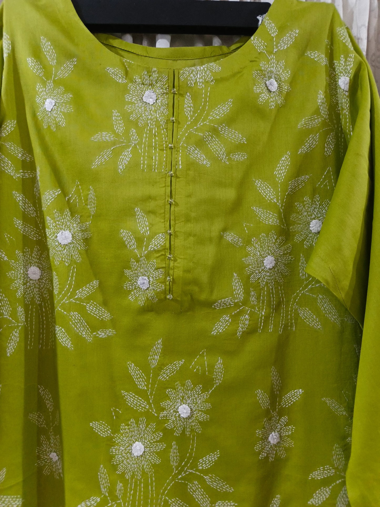 Kantha & Marrori Work Olive Kurta