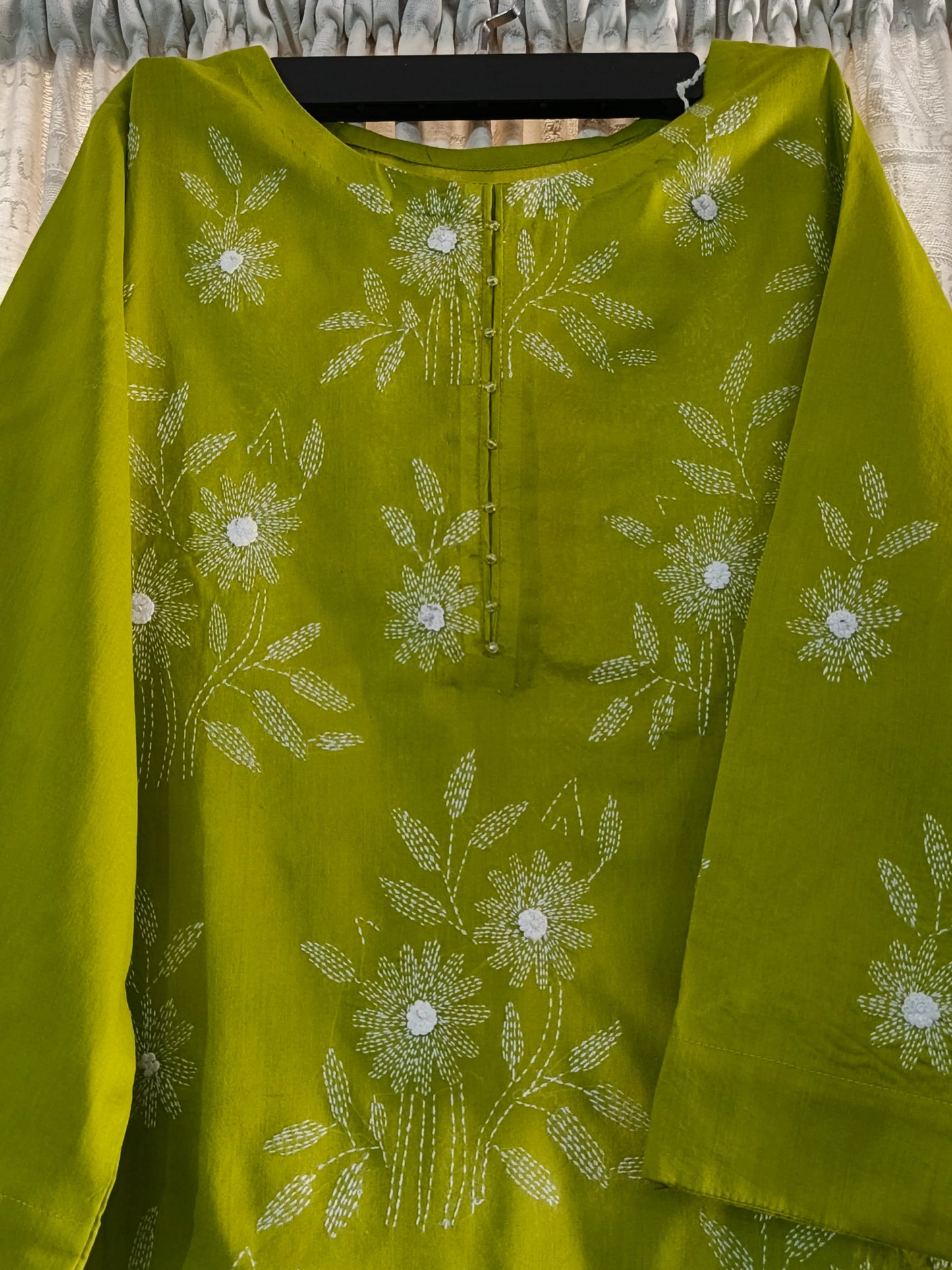 Kantha & Marrori Work Olive Kurta
