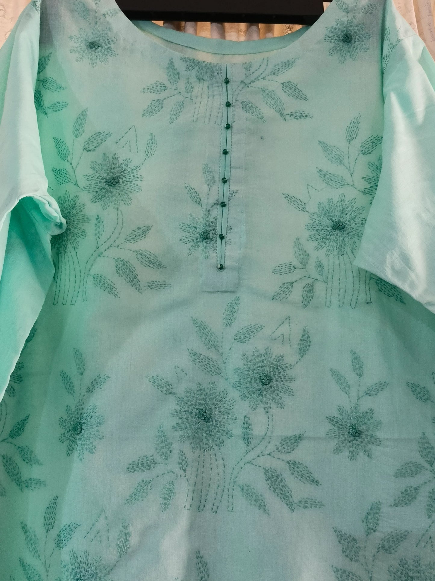 Kantha & Marrori Work Ice Blue Kurta