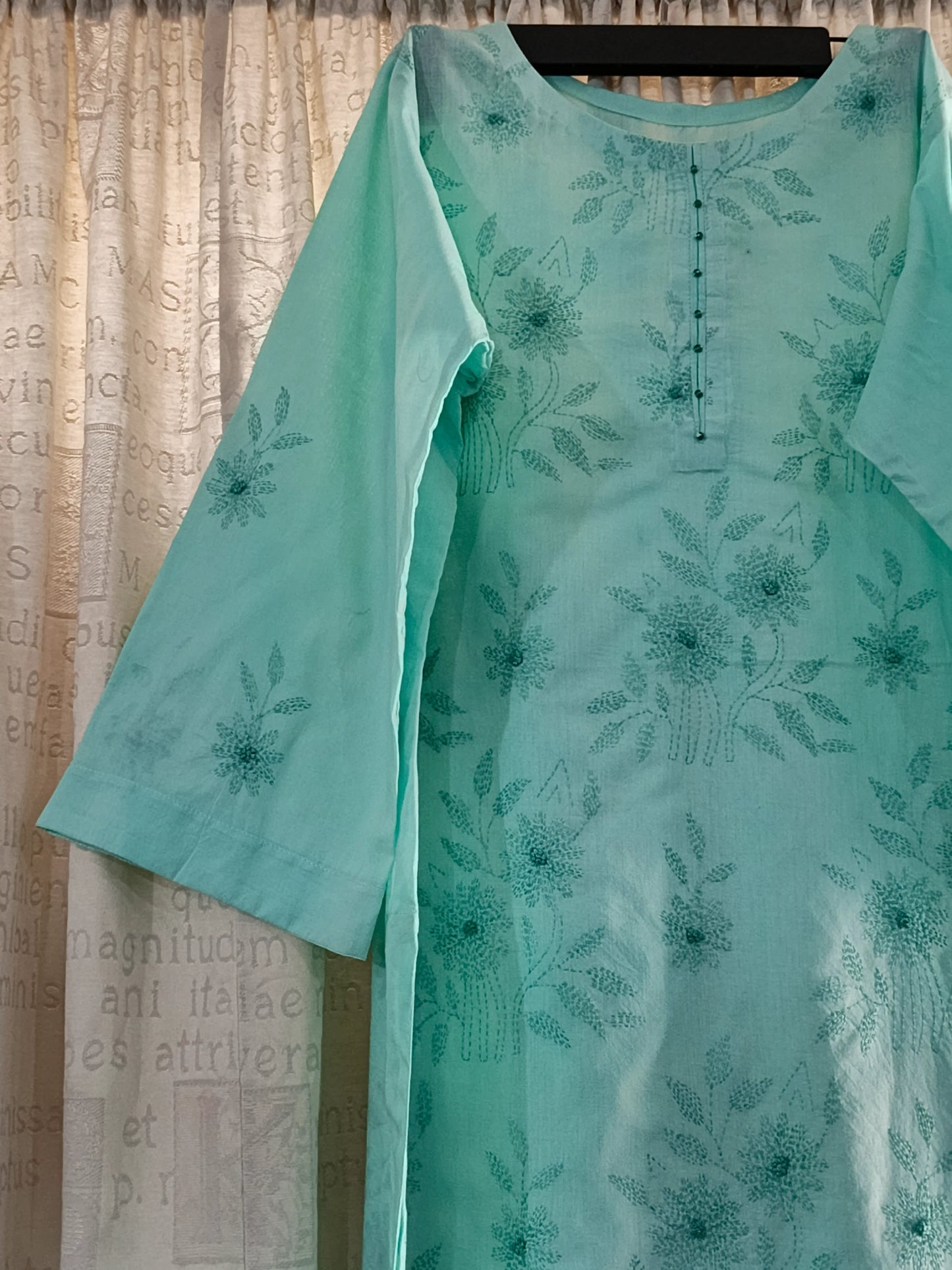 Kantha & Marrori Work Ice Blue Kurta