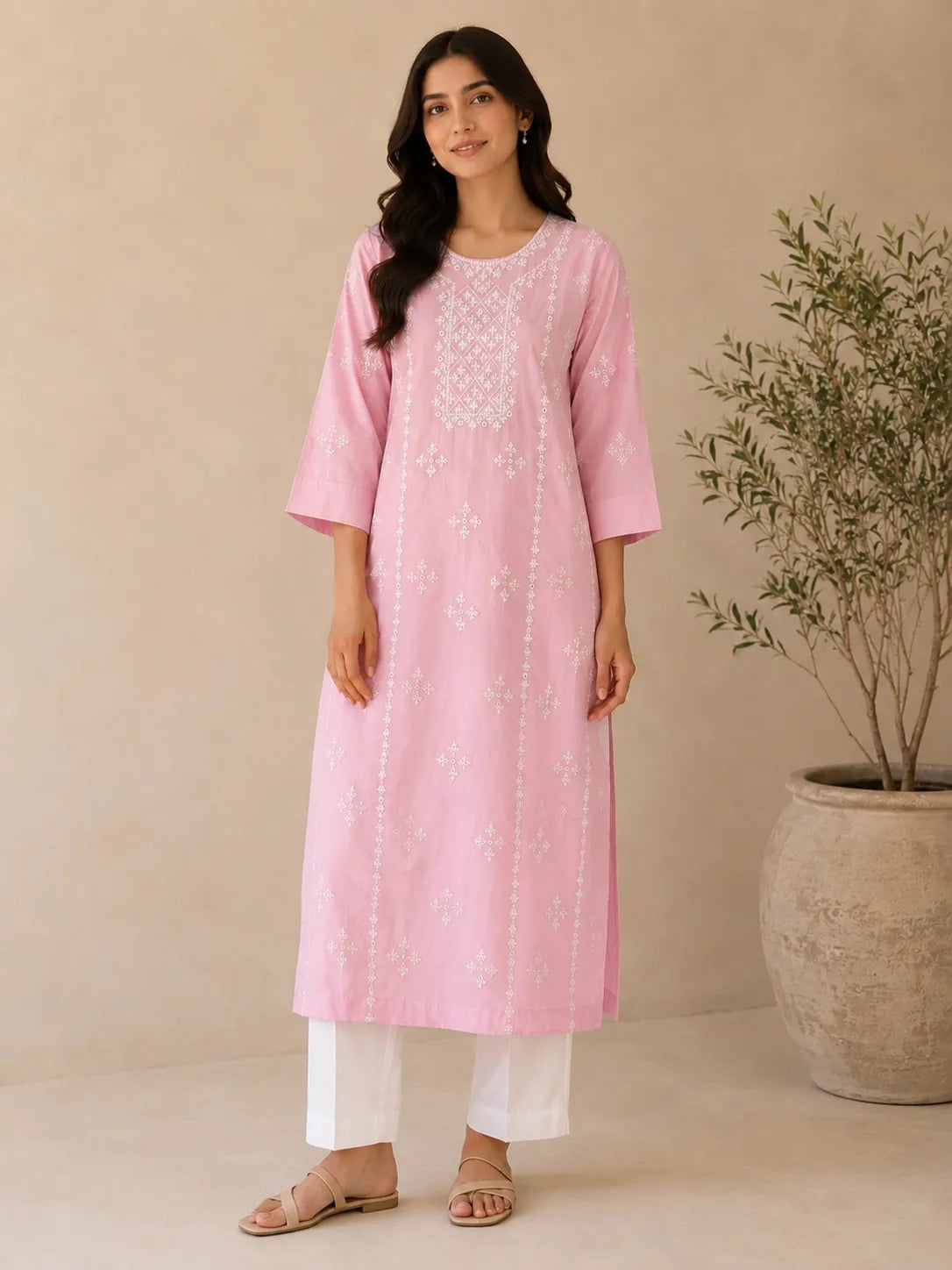 Sindhi Tanka & Mirror Work Pink Kurta