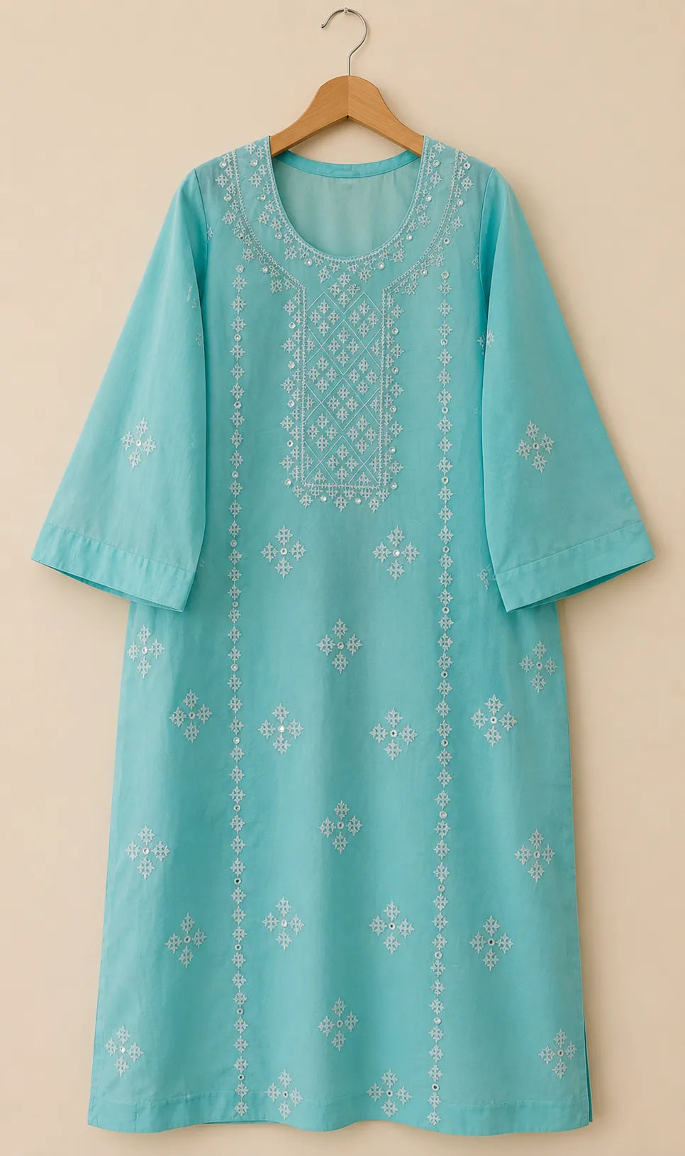 Sindhi Tanka & Mirror Work Ice Blue Kurta