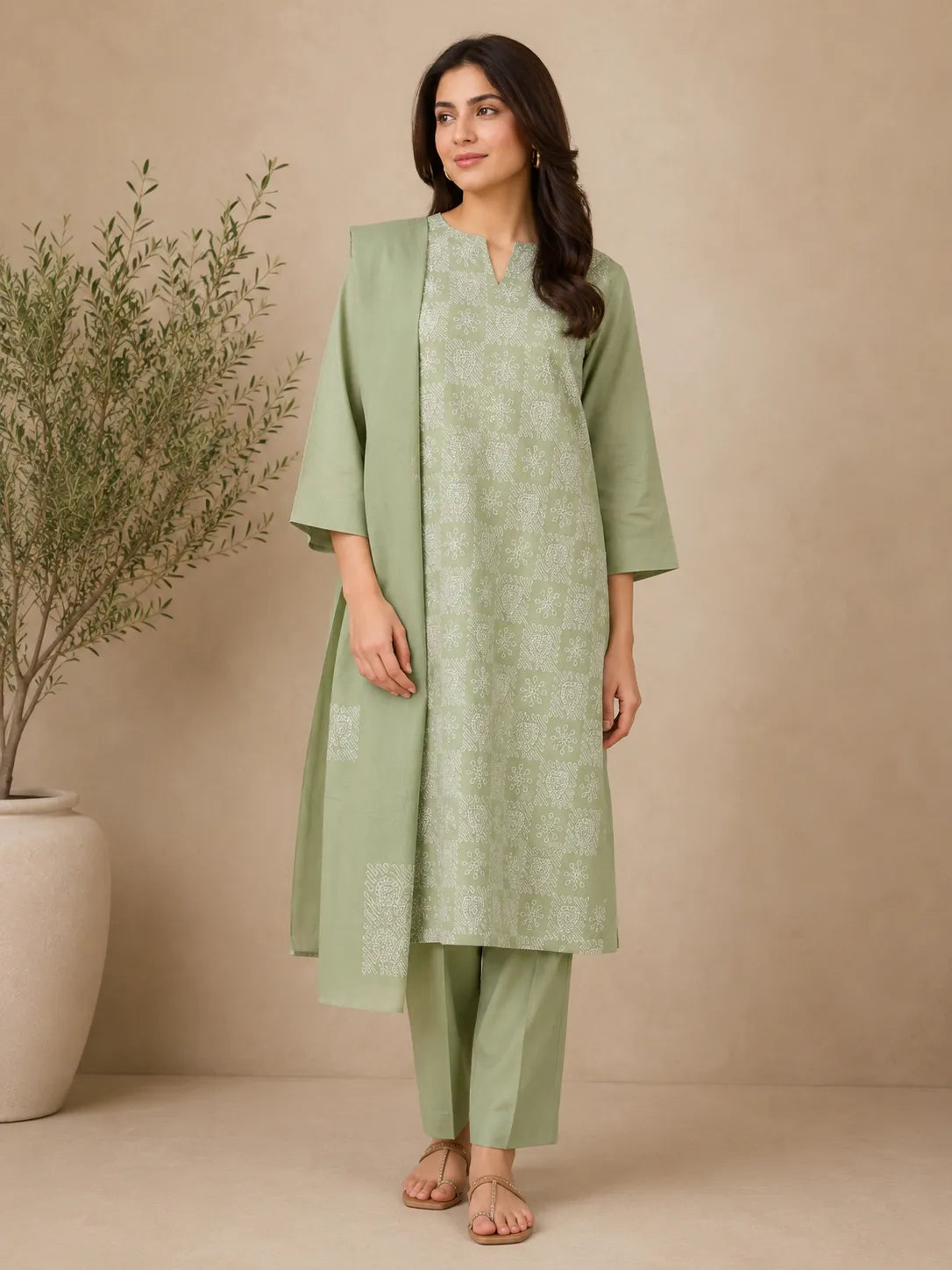 Unstitched Shadow Work Jaal Siege Green 3 Pc Suite